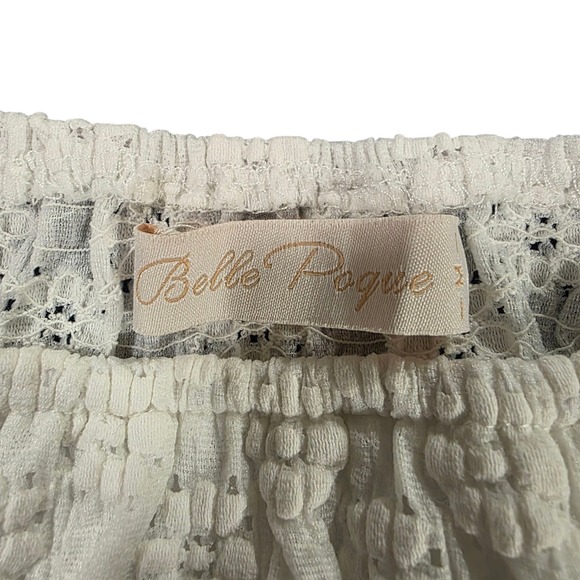 Belle Poque Blouse Top Womens Beige M Smocked Puff Sleeve Floral Stretch‎ Raglan - Picture 6 of 12